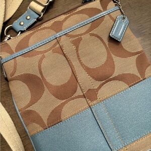 Coach Brown and Blue Signature Crossbody Bag